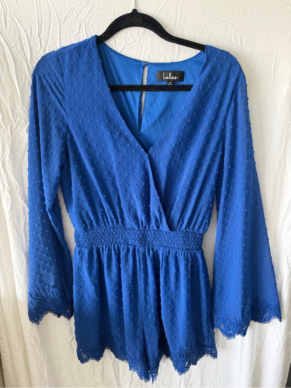 Lulu's Cobalt Blue Textured V-Neck Long Sleeve Tunic Romper